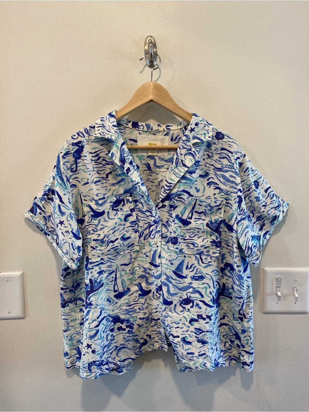 Anthropologie Blue & White Nautical-Print Button Down Shirt
